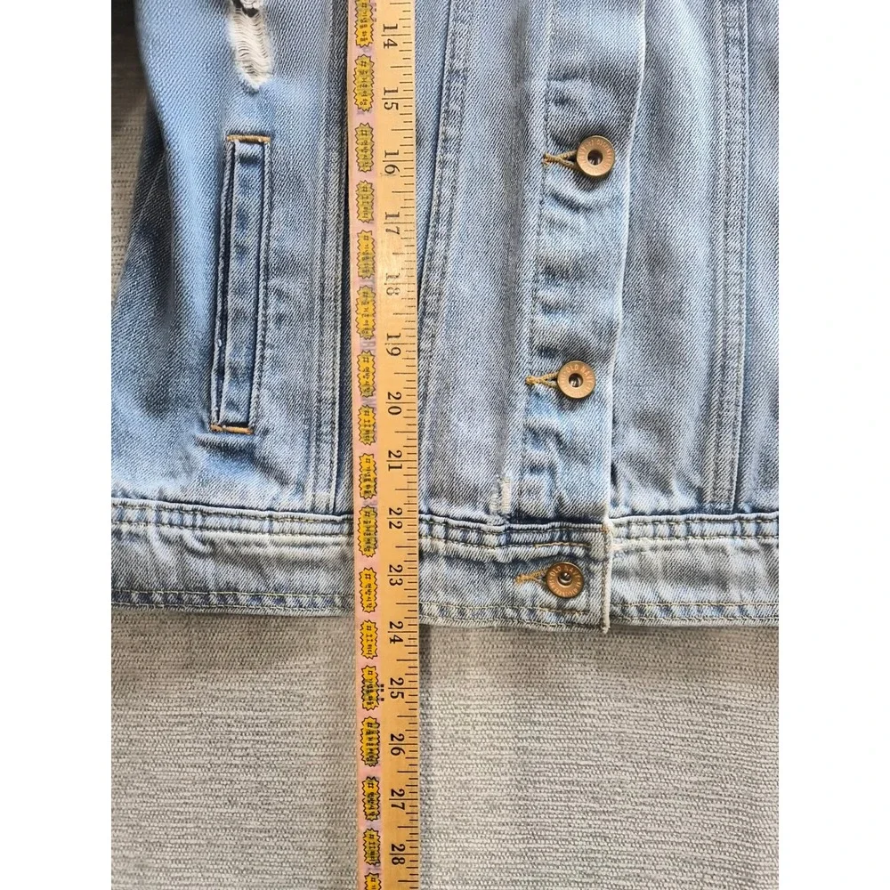 Old Navy Trucker Jacket Womens Medium Blue Cotton Distressed Casual Button Front